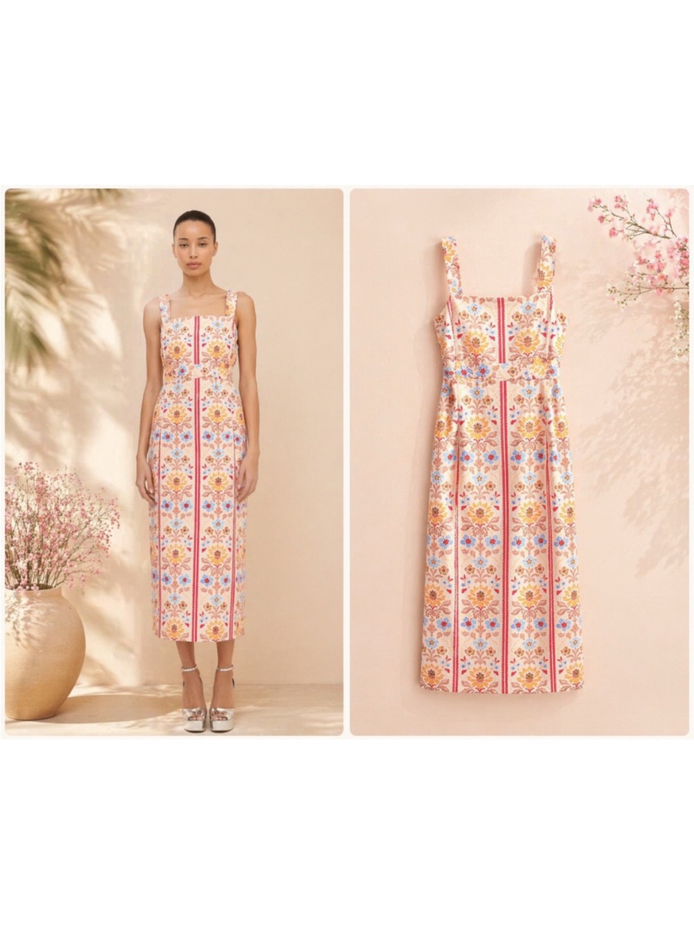 The Iris Dress-Pink Floral Block Stripe
